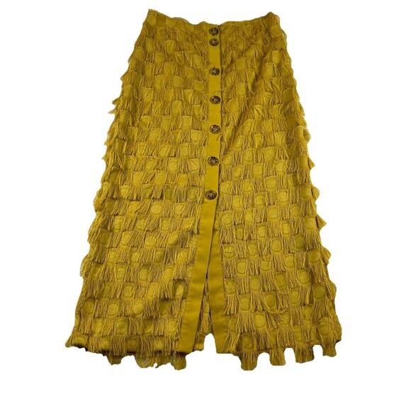 H&M Skirt Womens 2 Yellow Midi Fringe Button Front Modern Minimalist Chic - Picture 1 of 6